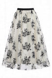 Dames 3D bloemen mesh tule midi rok – Hoge taille A-lijn Fairy Long Rok