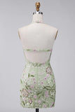 Saliegroene halterhals doorschijnend korset Bodycon geborduurde homecomingjurk