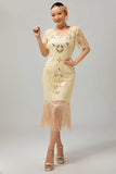 Sprankelende Flapper zwarte gouden pailletten Bodycon gefranjerde jaren 1920 jurk