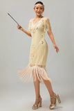 Flapper bordeauxrode pailletten bodycon gefranjerde jurk uit de jaren 1920