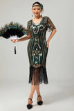 Sprankelende Flapper zwarte gouden pailletten Bodycon gefranjerde jaren 1920 jurk