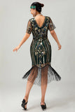 Sprankelende Flapper zwarte gouden pailletten Bodycon gefranjerde jaren 1920 jurk