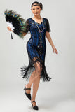 Sprankelende Flapper zwarte gouden pailletten Bodycon gefranjerde jaren 1920 jurk