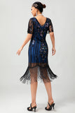 Sprankelende Flapper zwarte gouden pailletten Bodycon gefranjerde jaren 1920 jurk