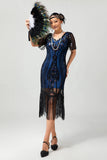 Sprankelende Flapper zwarte gouden pailletten Bodycon gefranjerde jaren 1920 jurk