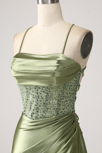 Leger groene zeemeermin Cowl halslijn pailletten lange prom jurk met split