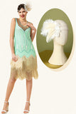 Mintgroene pailletten franjes 1920s Gatsby Flapper Jurk met 20s Accessoires Set