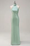 Halter Open Back Lemon Green Lange Bruidsmeisje Jurk