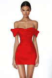 Off The Shoulder Witte Bodycon Satijnen Afstuderen Jurk