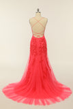 Zeemeermin Spaghetti Bandjes Licht Roze Lange Galajurk met Appliques