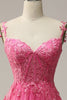 Afbeelding in Gallery-weergave laden, A Line Off the Shoulder Hot Pink Long Prom Jurk met Appliques