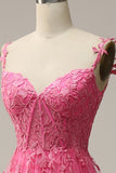 A Line Off the Shoulder Hot Pink Long Prom Jurk met Appliques