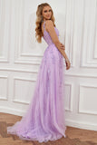 A Line Off the Shoulder Hot Pink Long Prom Jurk met Appliques