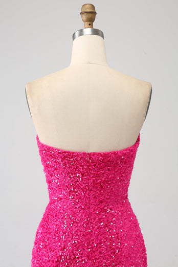 Bling zeemeermin Sweetheart Hot Pink pailletten lange Prom jurk