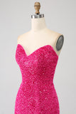 Bling zeemeermin Sweetheart Hot Pink pailletten lange Prom jurk