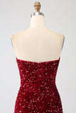 Rode strapless pailletten lange zeemeermin galajurk met split
