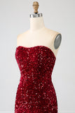 Rode strapless pailletten lange zeemeermin galajurk met split