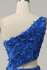 Afbeelding in Gallery-weergave laden, Zeemeermin Een Schouder Royal Blue Pailletten Cut Out Galajurk met Split Front