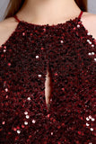 Burgundy Sequin Lange galajurk met Spleet