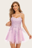 Roze Spaghetti Straps Homecoming Jurk