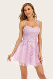 Roze Spaghetti Straps Homecoming Jurk