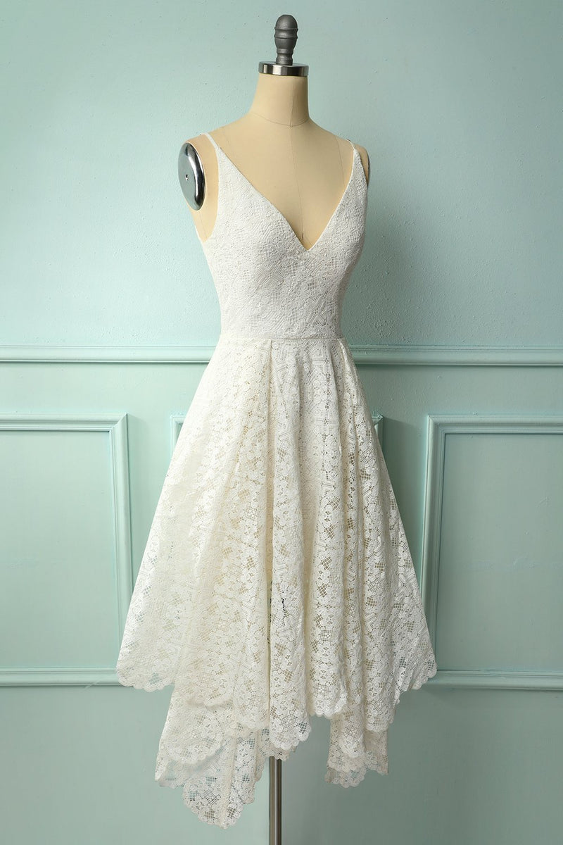 Afbeelding in Gallery-weergave laden, Witte kanten asymmetrishe jurk