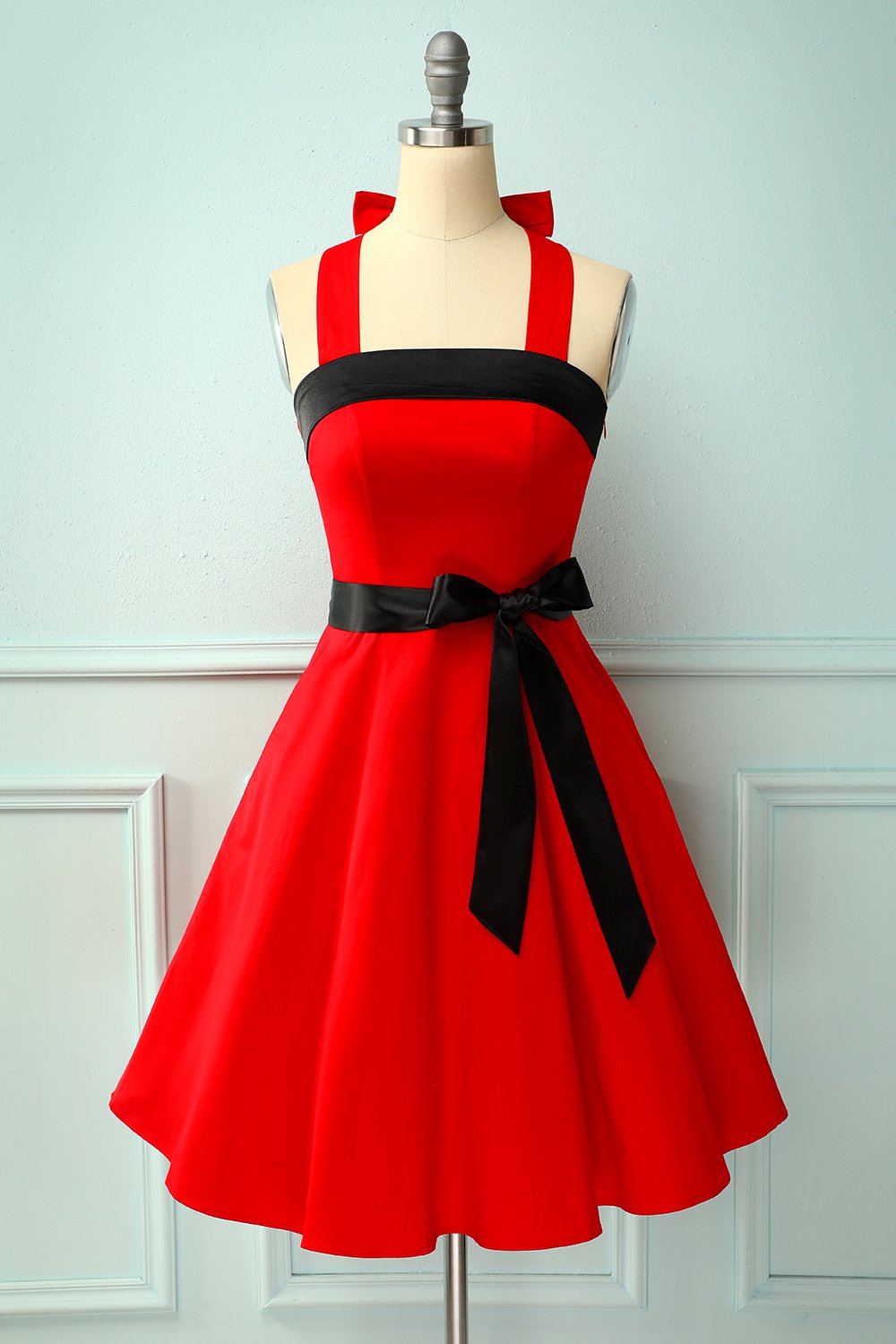 Rood/zwarte Halter Pinup-jurk