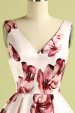 Roze homecoming jurk met bloemen print