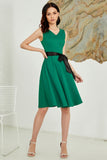 V Hals Groene Belted jaren 1950 Jurk