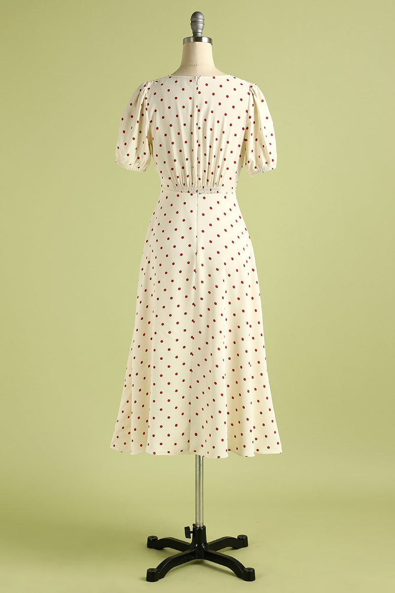 Afbeelding in Gallery-weergave laden, Jaren 50 Ivoorkleurige jurk met stippen