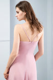 Eenvoudige Spaghetti Straps Blush Bruidsmeisje Jurk