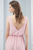 V hals blush bruidsmeisje jurk met split front