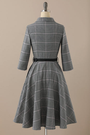Retro stijl Donker grijs Vintage jurk met lange mouwen