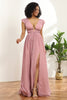 Afbeelding in Gallery-weergave laden, Blush V-Hals Lange Chiffon Bruidsmeisje Jurk