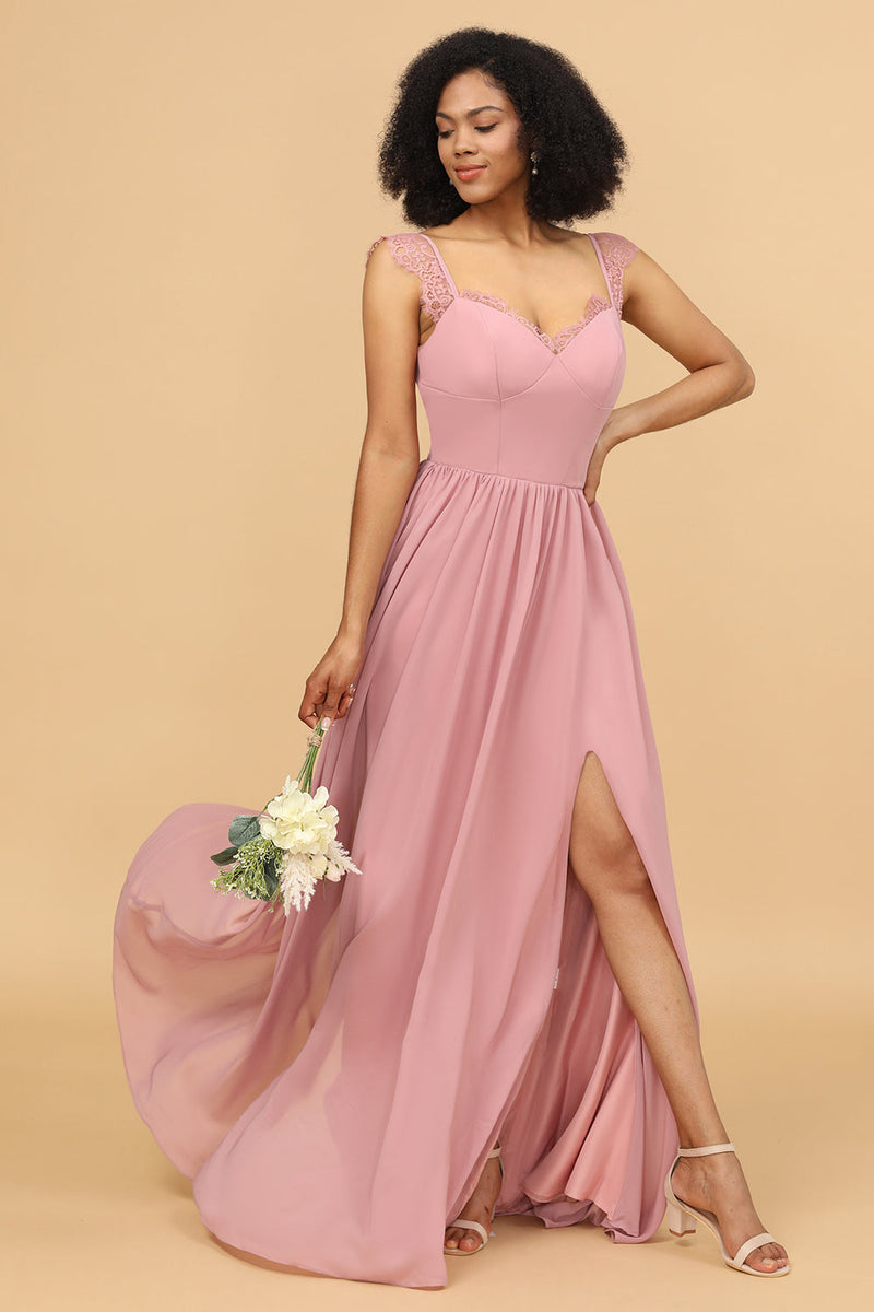 Afbeelding in Gallery-weergave laden, Blush Lange Chiffon Bruidsmeisjesjurk met Kant