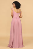 Blush Lange Chiffon Bruidsmeisjesjurk met Kant