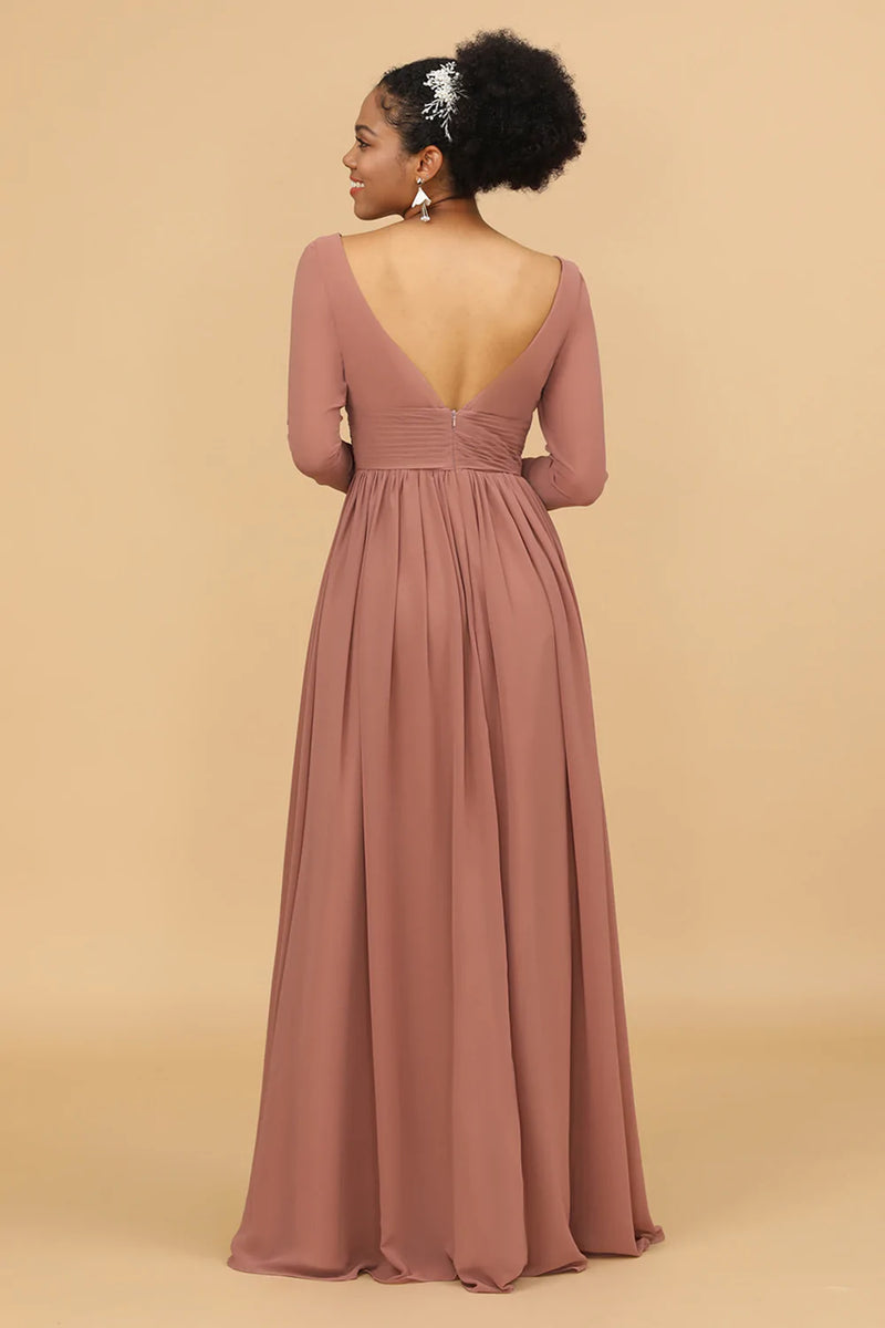 Afbeelding in Gallery-weergave laden, Blush V-Hals Lange Mouwen Bruidsmeisje Jurk