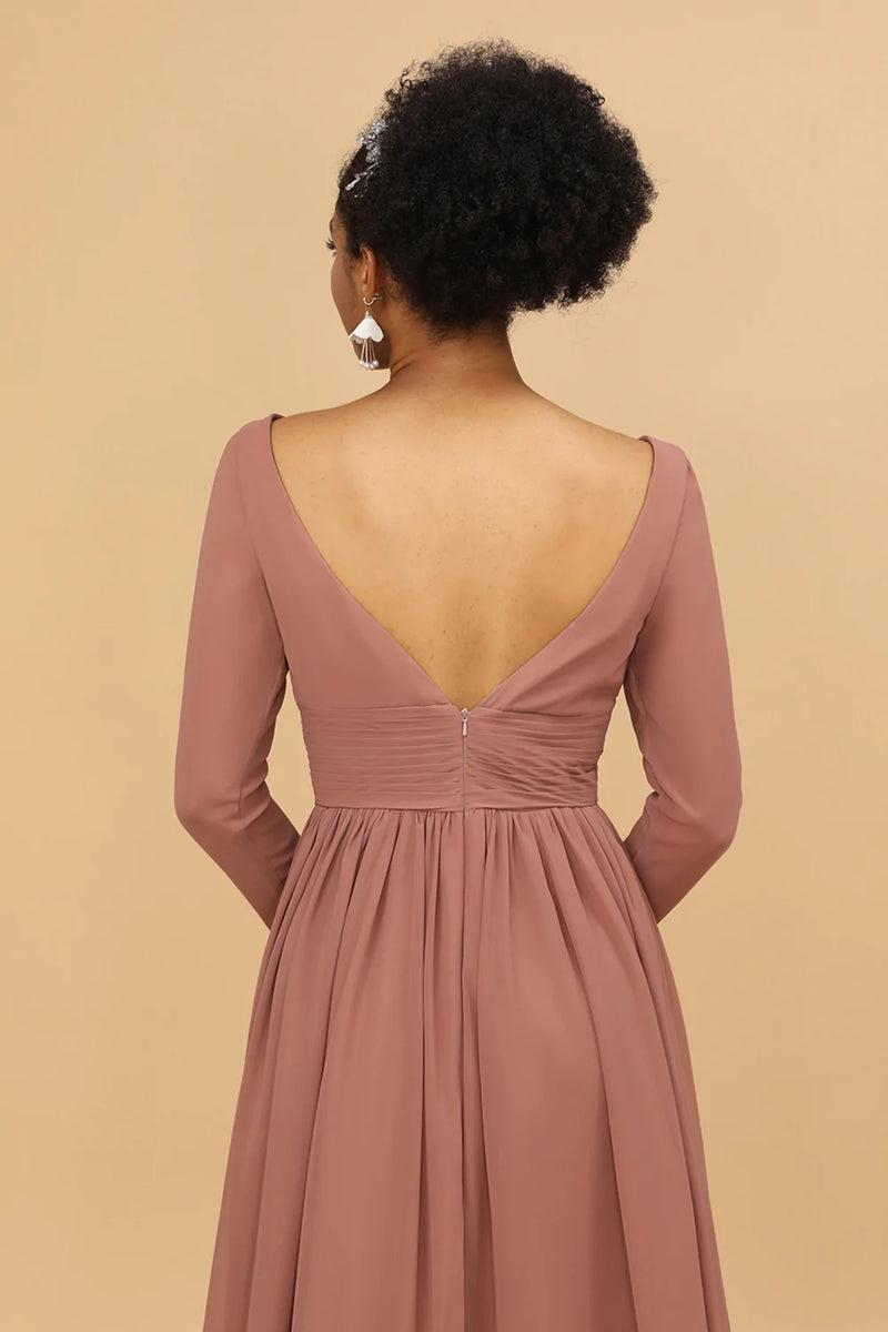 Afbeelding in Gallery-weergave laden, Blush V-Hals Lange Mouwen Bruidsmeisje Jurk