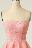 Blush Strapless Korte Galajurk met Appliques