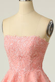 Blush Strapless Korte Galajurk met Appliques