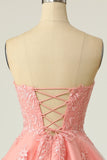 Blush Strapless Korte Galajurk met Appliques