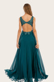 Turquoise Chiffon Long Prom Jurk met Kralen