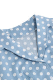 Hepburn Style V Hals Blauwe Polka Dots 1950s Jurk