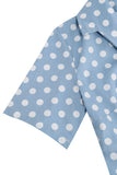 Hepburn Style V Hals Blauwe Polka Dots 1950s Jurk