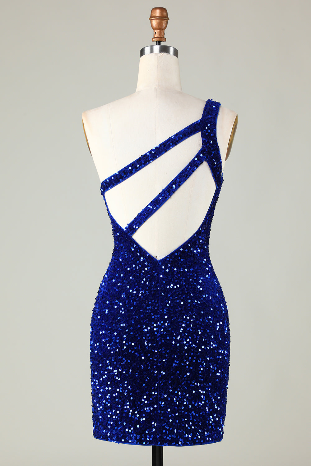 Pailletten One-Shoulder Royal Blue Tight Beading Korte Homecoming Jurk