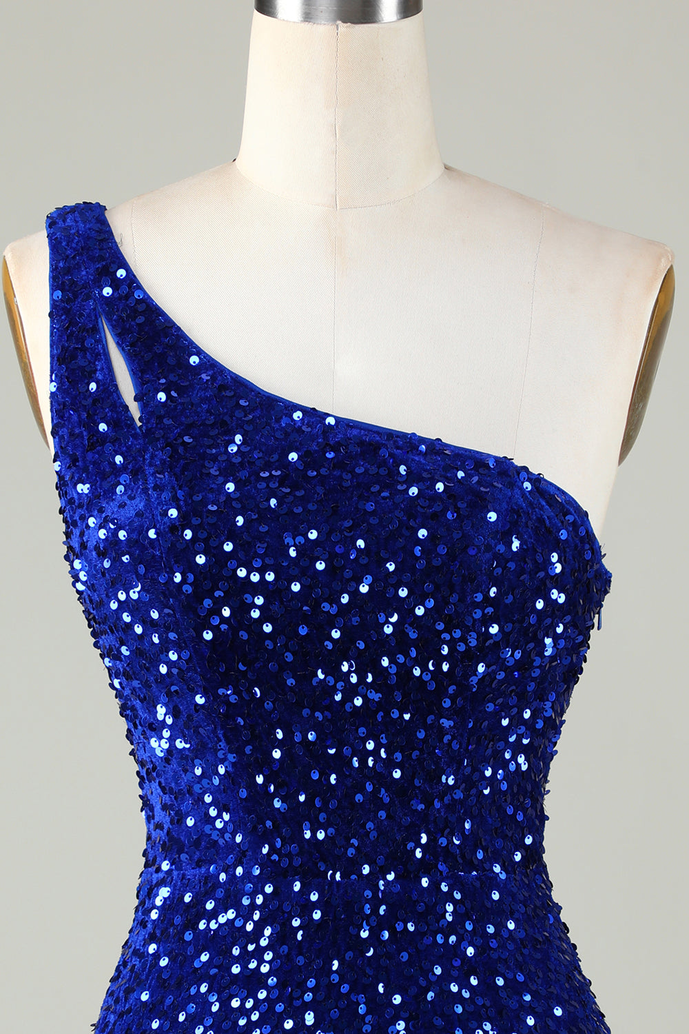 Pailletten One-Shoulder Royal Blue Tight Beading Korte Homecoming Jurk