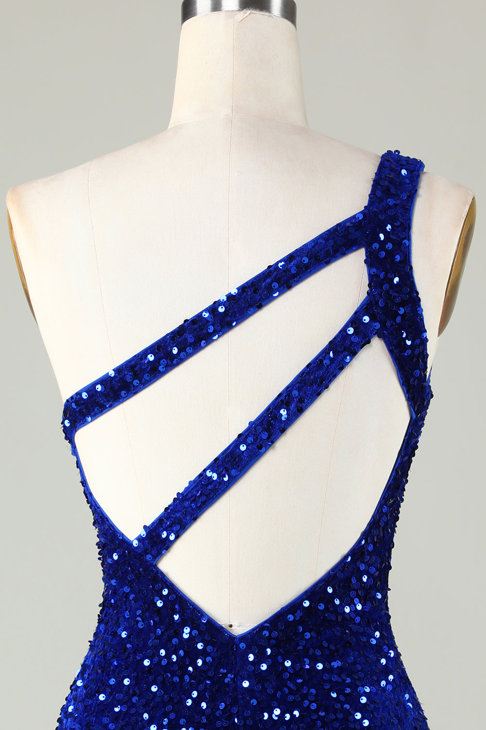 Pailletten One-Shoulder Royal Blue Tight Beading Korte Homecoming Jurk