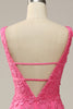 Afbeelding in Gallery-weergave laden, Zeemeermin Diepe V-hals Hot Pink Lange Galajurk met Open Rug