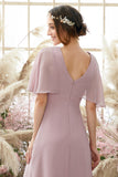 Blush Batwing Mouwen Chiffon Bridesmaid Jurk