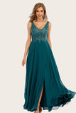 Turquoise Chiffon Long Prom Jurk met Kralen